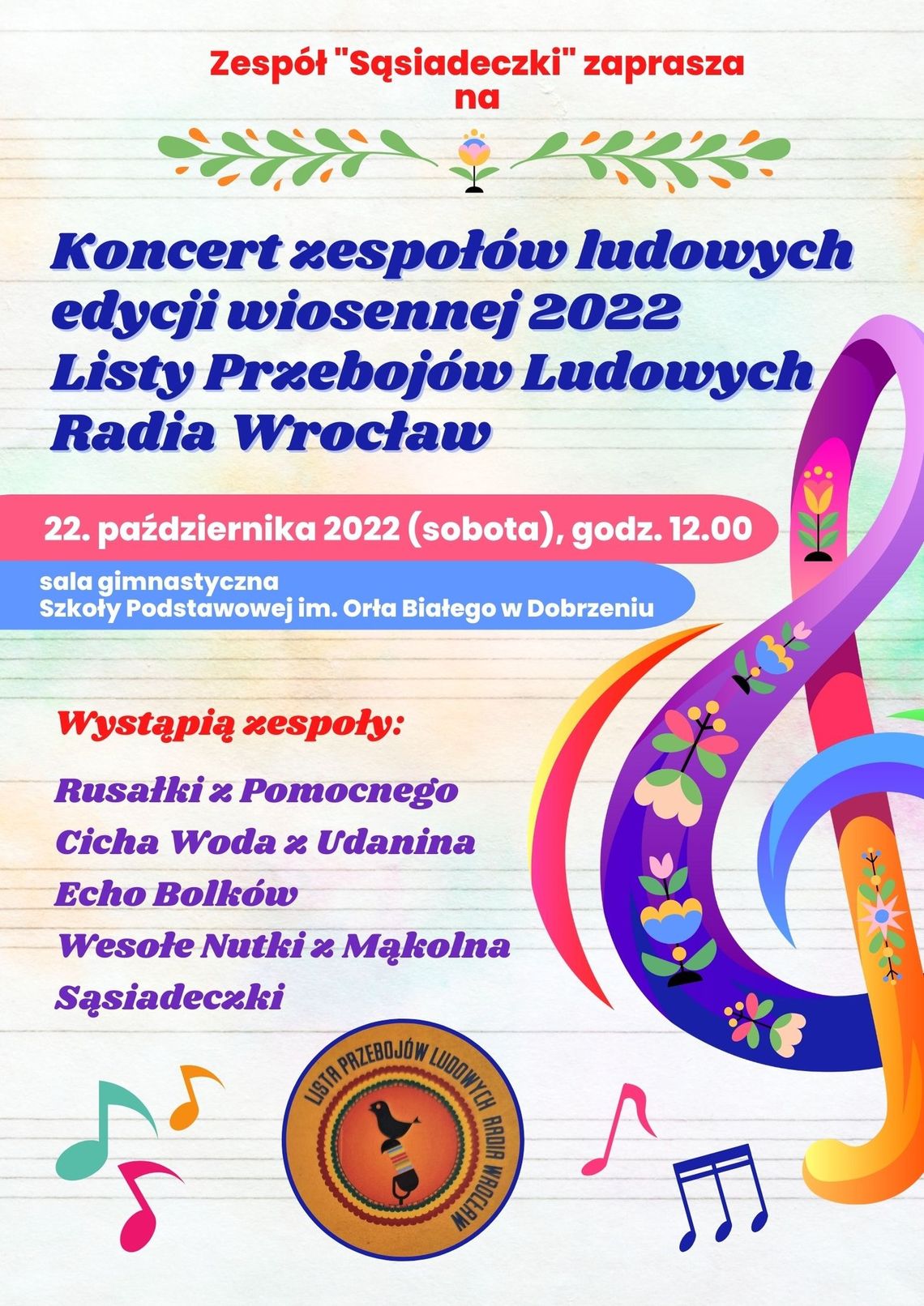 Dobrzeń zaprasza na koncert zespołów ludowych z Listy Przebojów Ludowych Radia Wrocław