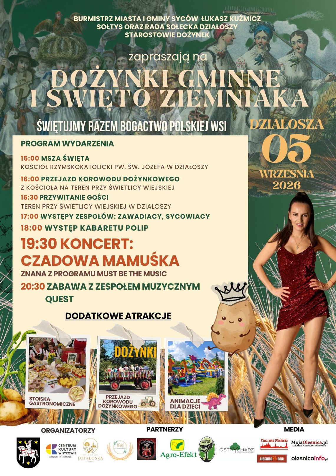 Dożynki Gminne i Święto Ziemniaka w Działoszy! Będzie korowód, kabaret i koncert gwiazdy „Must Be The Music” Dożynki Gminne i Święto Ziemniaka w Działoszy! Będzie korowód, kabaret i koncert gwiazdy „Must Be The Music”