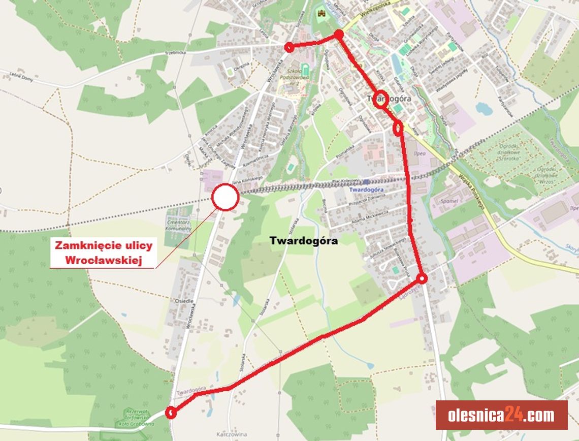 Droga zamknięta! Duże utrudnienia na Wrocławskiej w Twardogórze od 23 czerwca Droga zamknięta! Duże utrudnienia na Wrocławskiej w Twardogórze od 23 czerwca