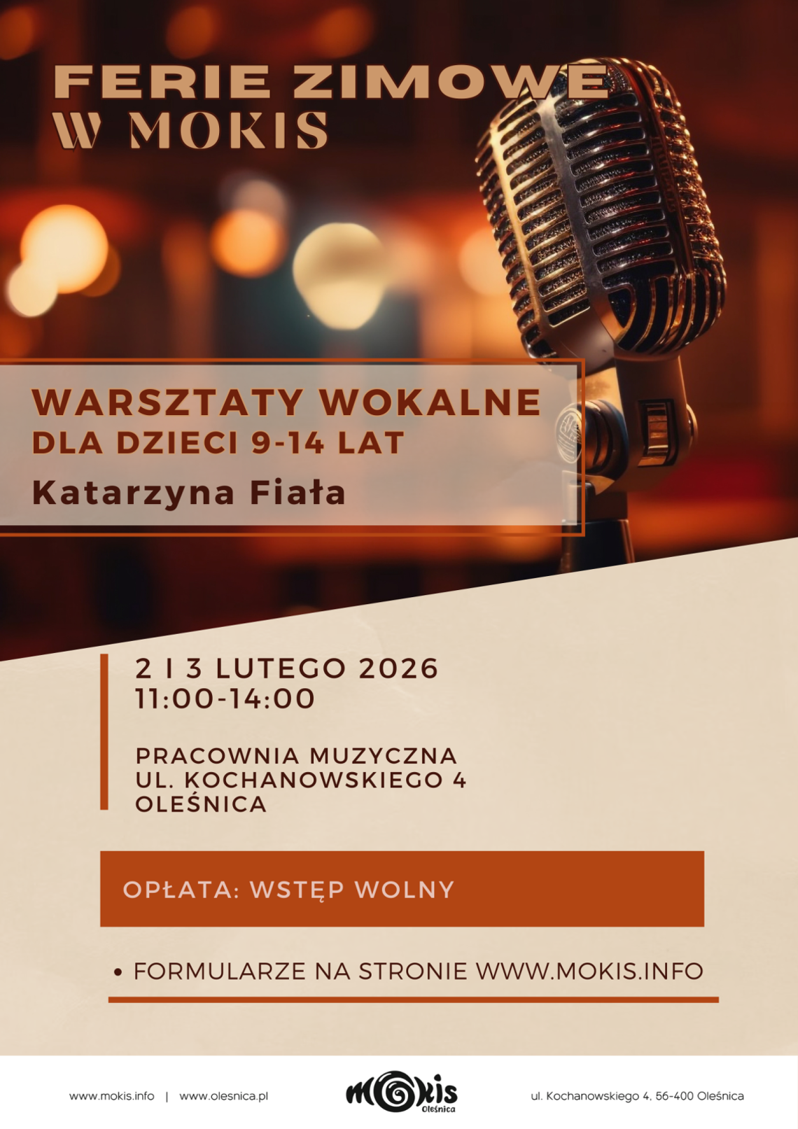 Ferie zimowe w MOKiS. Bezpłatne warsztaty wokalne dla dzieci