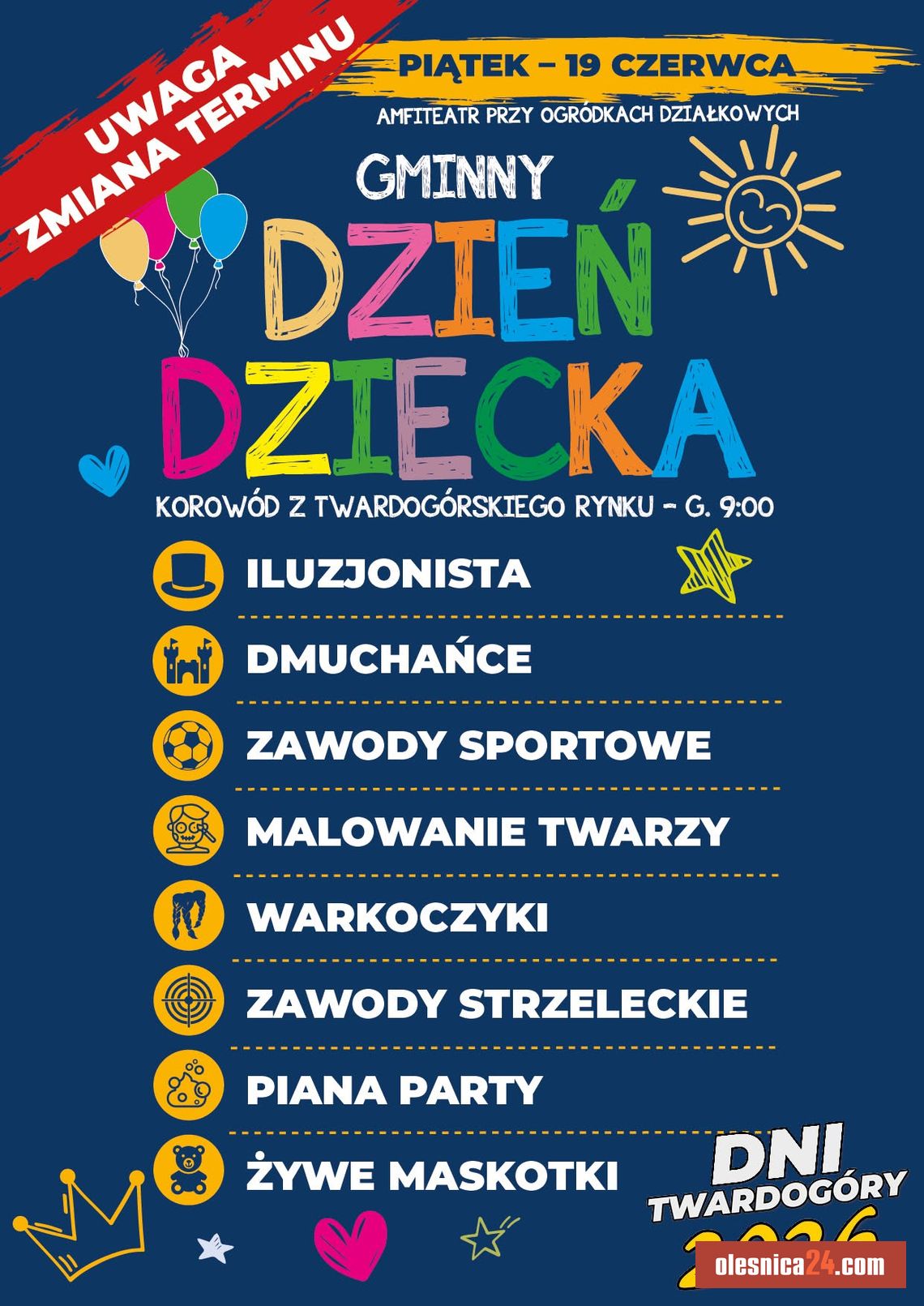 Gminny Dzień Dziecka w Twardogórze przełożony. Nowy termin wydarzenia