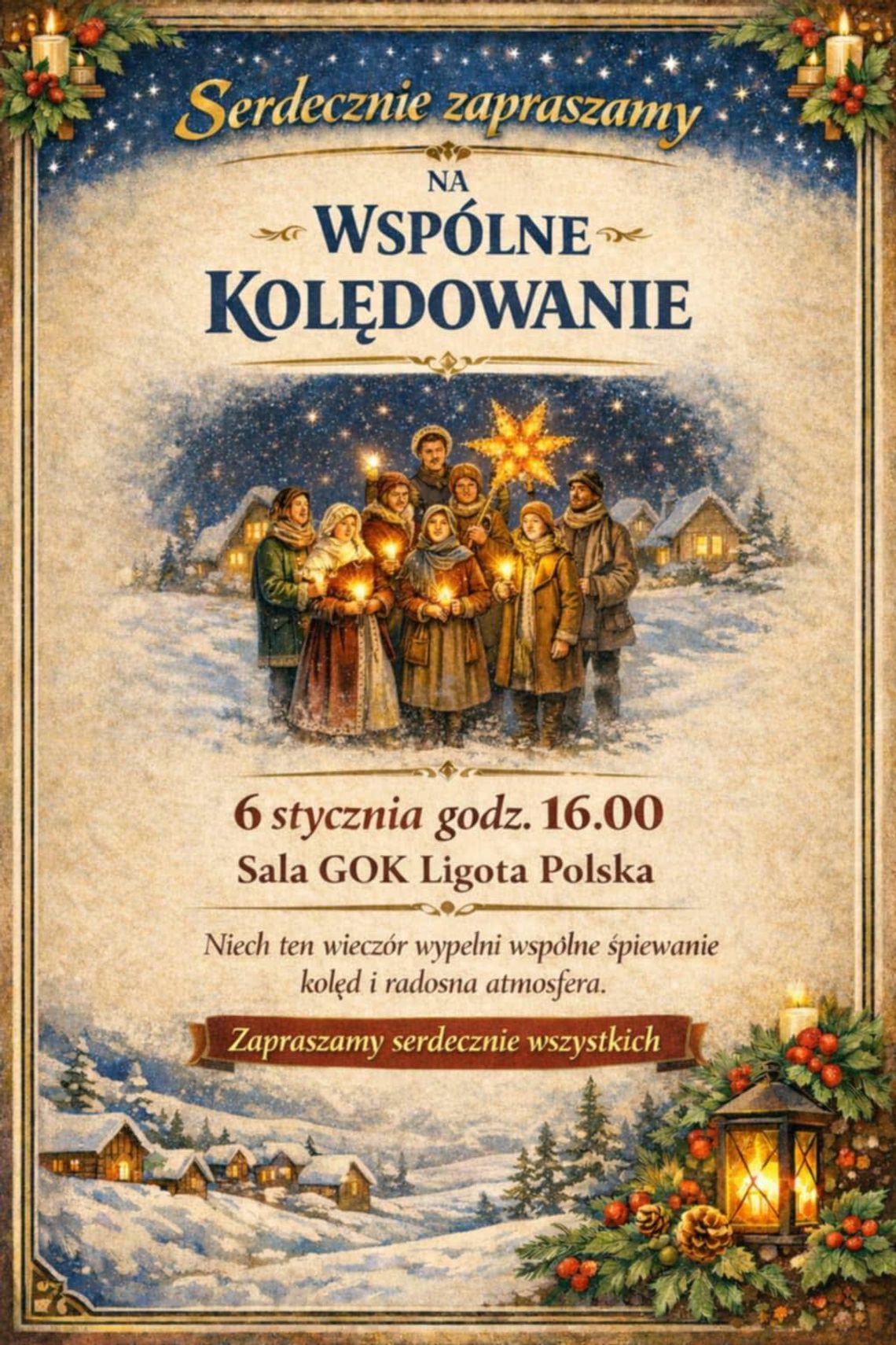 GOK Gminy Oleśnica zaprasza na wspólne kolędowanie w Ligocie Polskiej