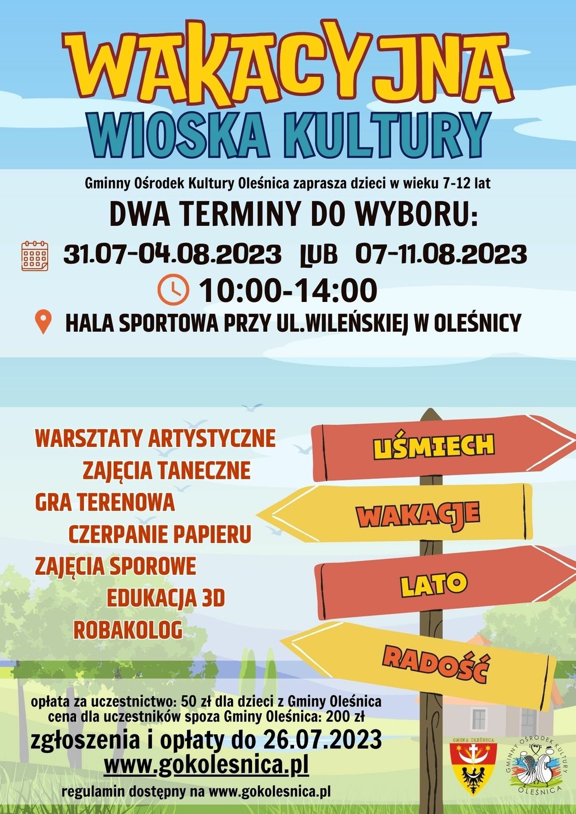 GOK Oleśnica zaprasza na Wakacyjną Wioskę Kultury