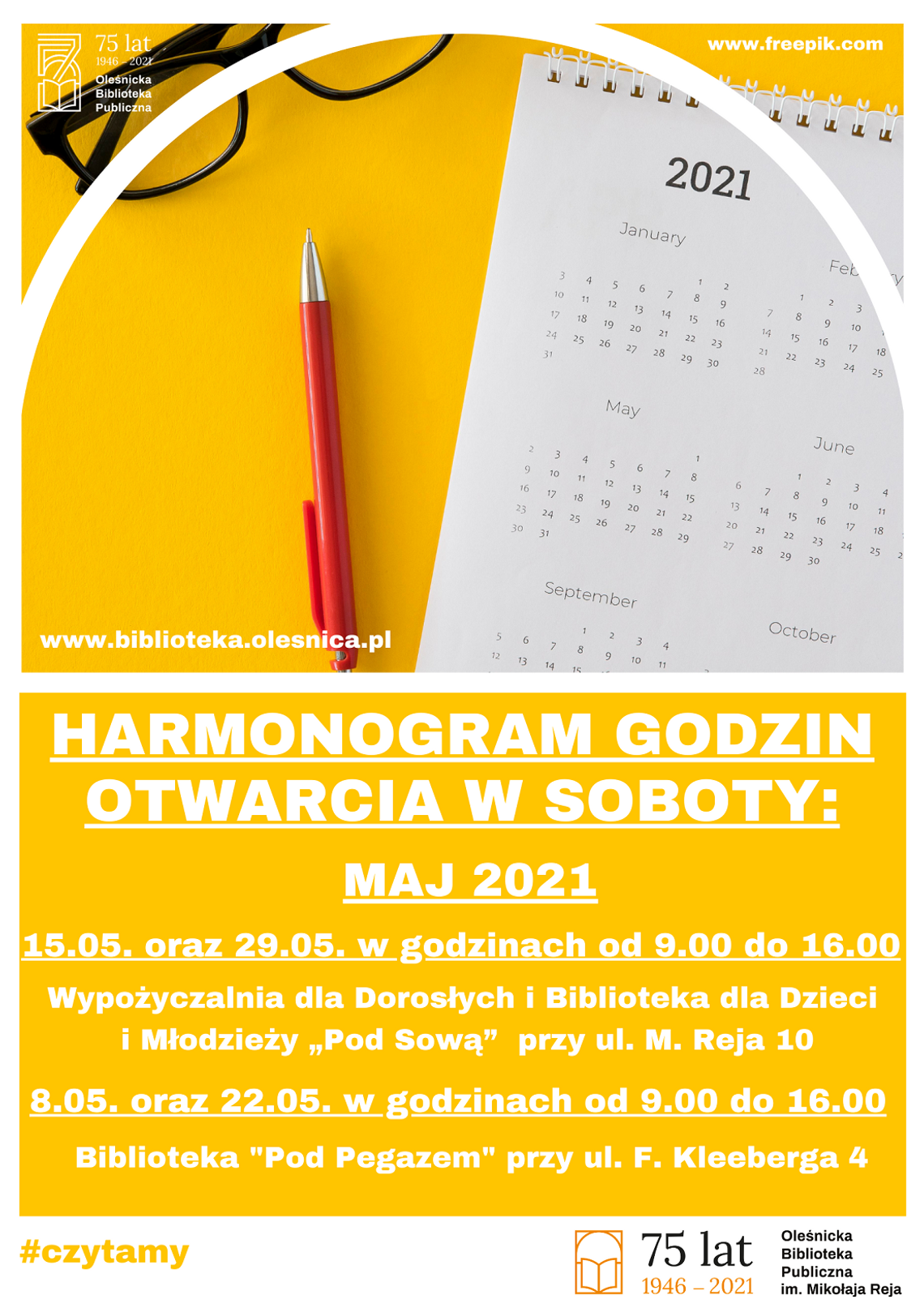Harmonogram godzin otwarcia oleśnickich bibliotek w soboty