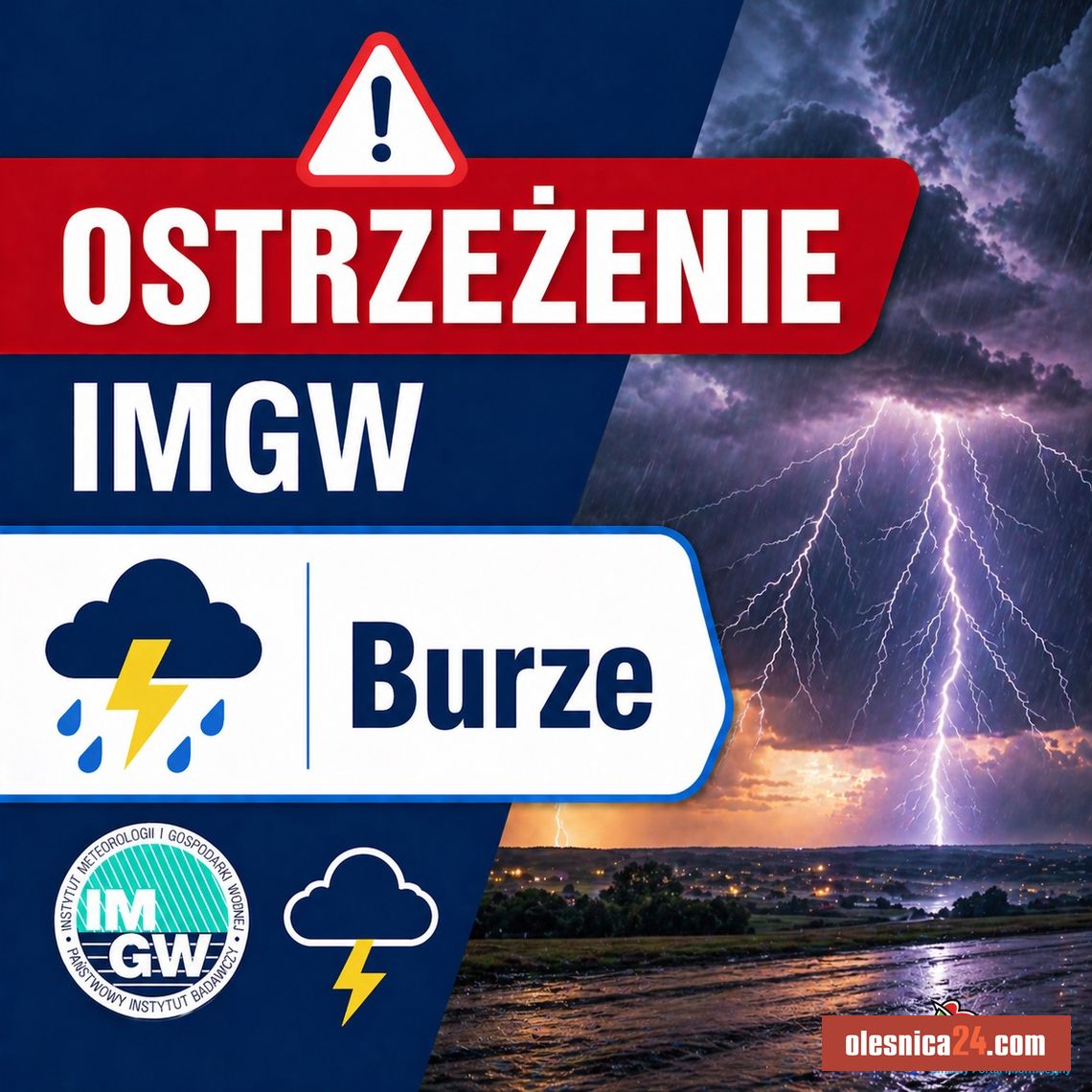 IMGW ostrzega przed gwałtownymi burzami – deszcz, grad i wiatr do 90 km/h IMGW ostrzega przed gwałtownymi burzami – deszcz, grad i wiatr do 90 km/h