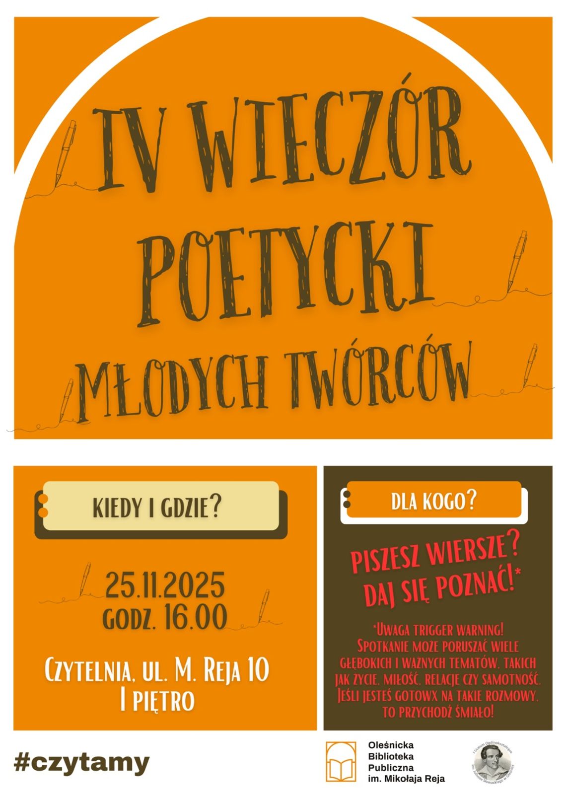 IV Wieczór Poetycki Młodych Twórców. Piszesz wiersze? Daj się poznać!