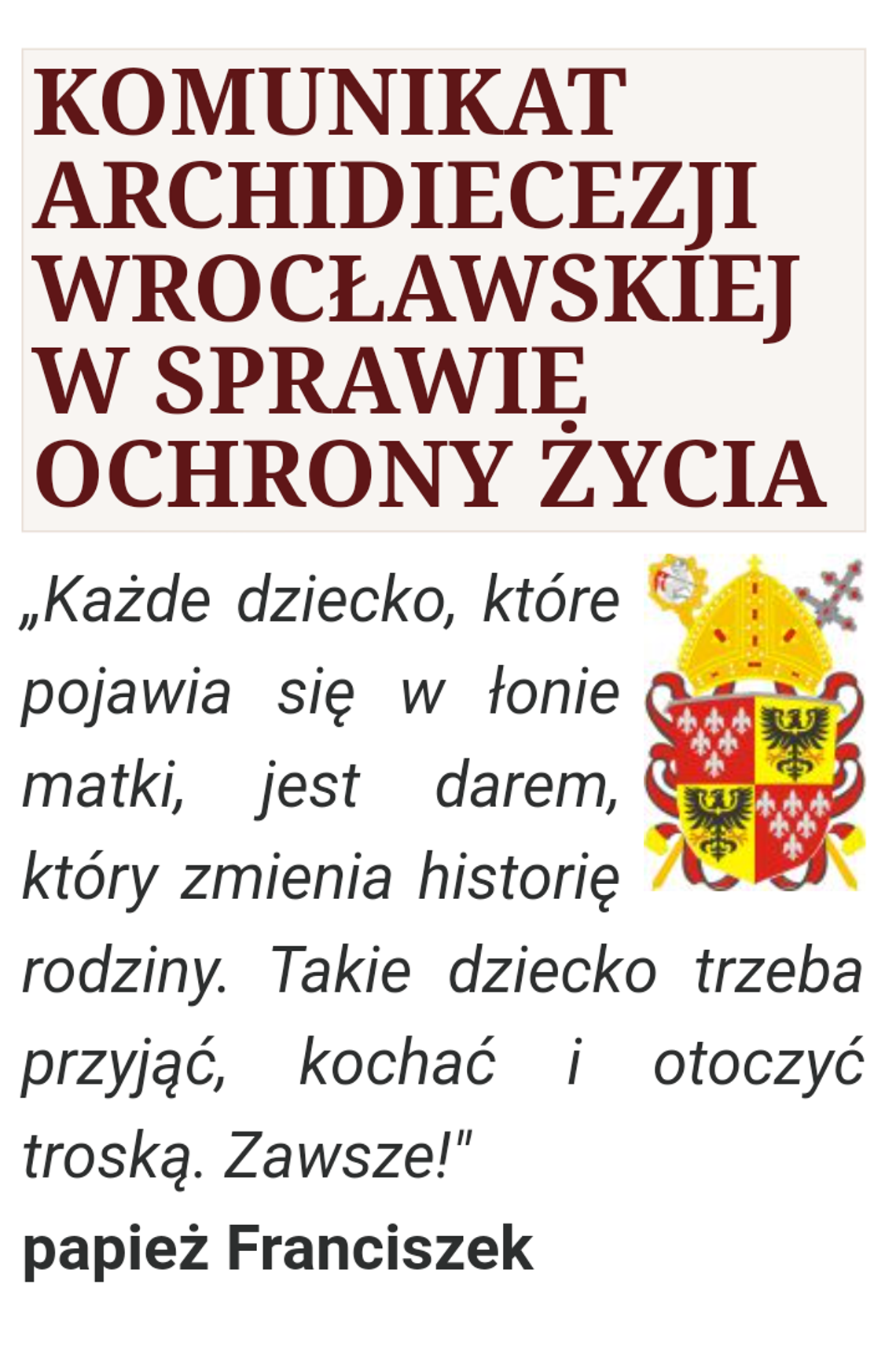 Kościół: "Zabicie dziecka w szpitalu w Oleśnicy"