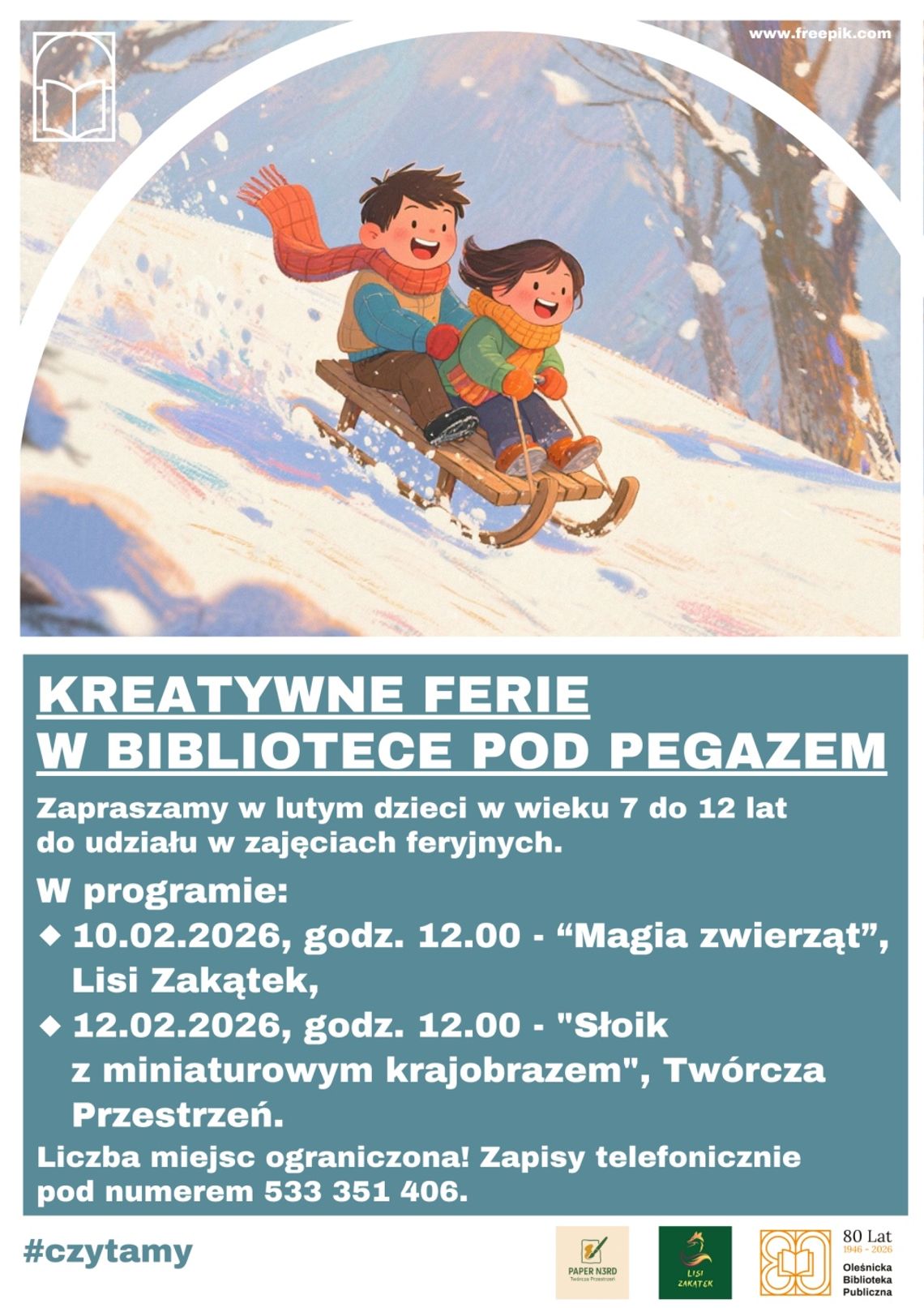 Kreatywne ferie w Bibliotece Pod Pegazem – warsztaty dla dzieci 7–12 lat w Oleśnicy Kreatywne ferie w Bibliotece Pod Pegazem – warsztaty dla dzieci 7–12 lat w Oleśnicy