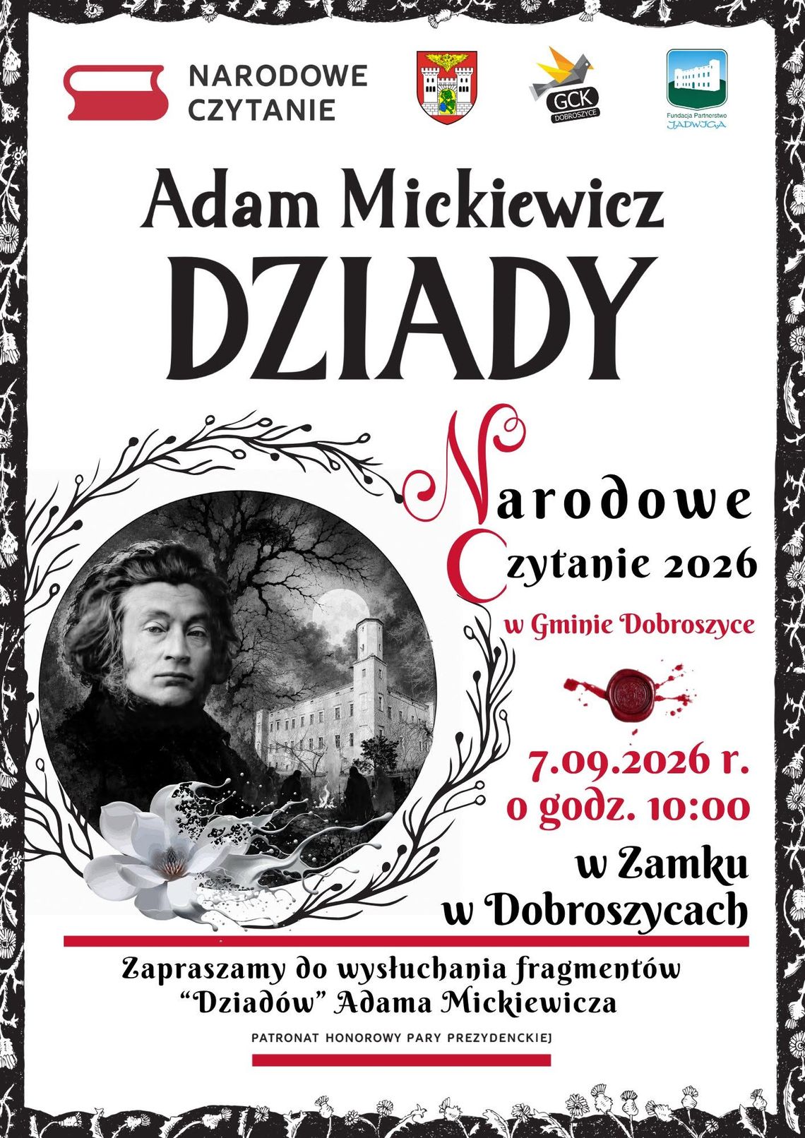 Narodowe Czytanie „Dziadów” już 7 września w Zamku Dobroszyce Narodowe Czytanie „Dziadów” już 7 września w Zamku Dobroszyce