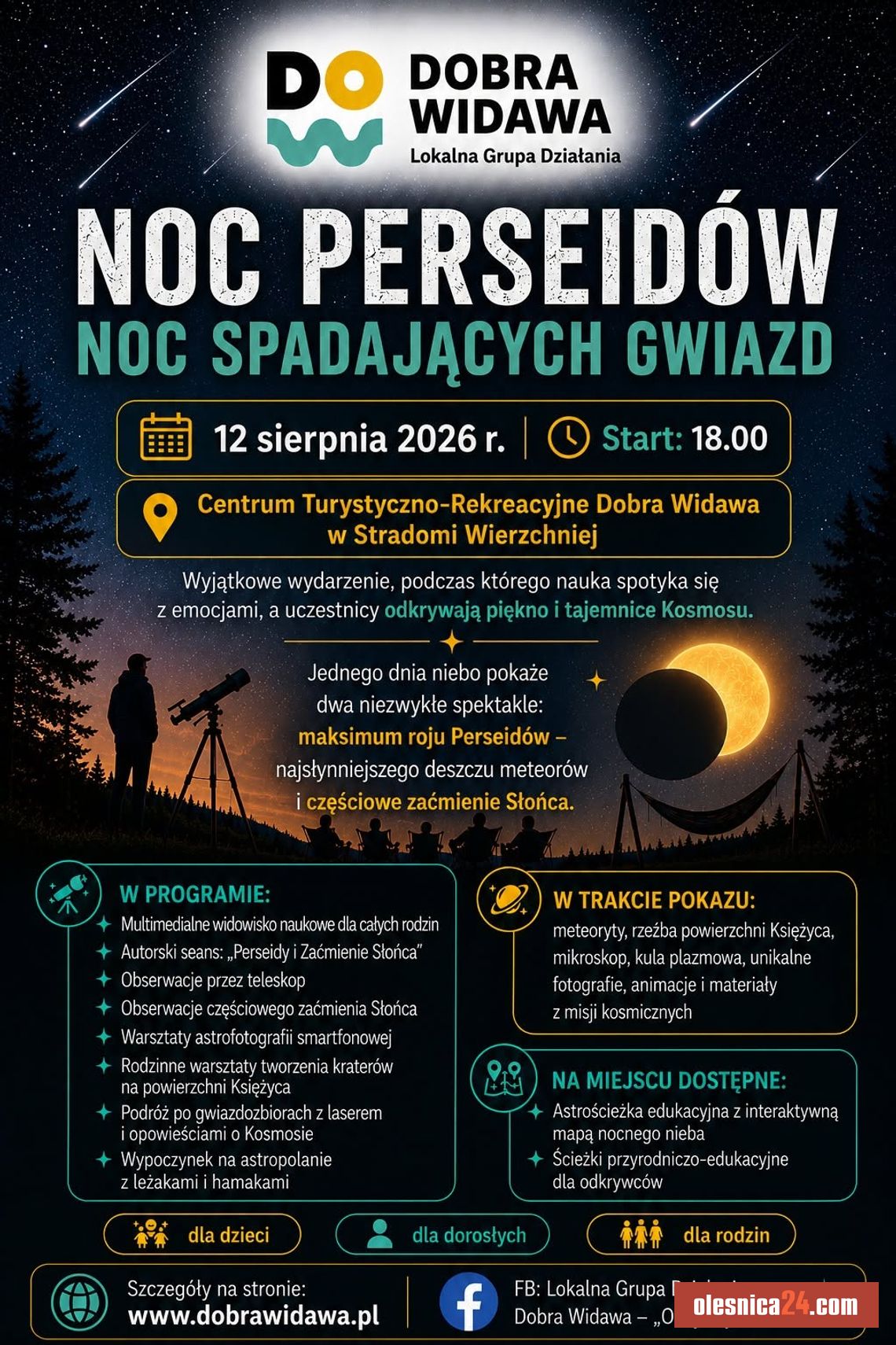 Noc Perseidów wraca do Stradomi Wierzchniej. Tym razem czeka nas kosmiczny spektakl z zaćmieniem Słońca! Noc Perseidów wraca do Stradomi Wierzchniej. Tym razem czeka nas kosmiczny spektakl z zaćmieniem Słońca!