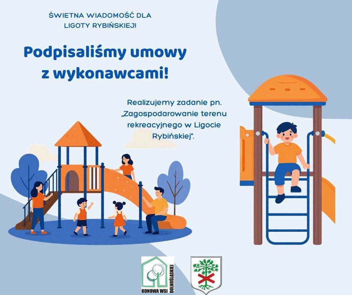 Nowe miejsce wypoczynku w Ligocie Rybińskiej! Gmina podpisała umowy, prace ruszą już wkrótce Nowe miejsce wypoczynku w Ligocie Rybińskiej! Gmina podpisała umowy, prace ruszą już wkrótce