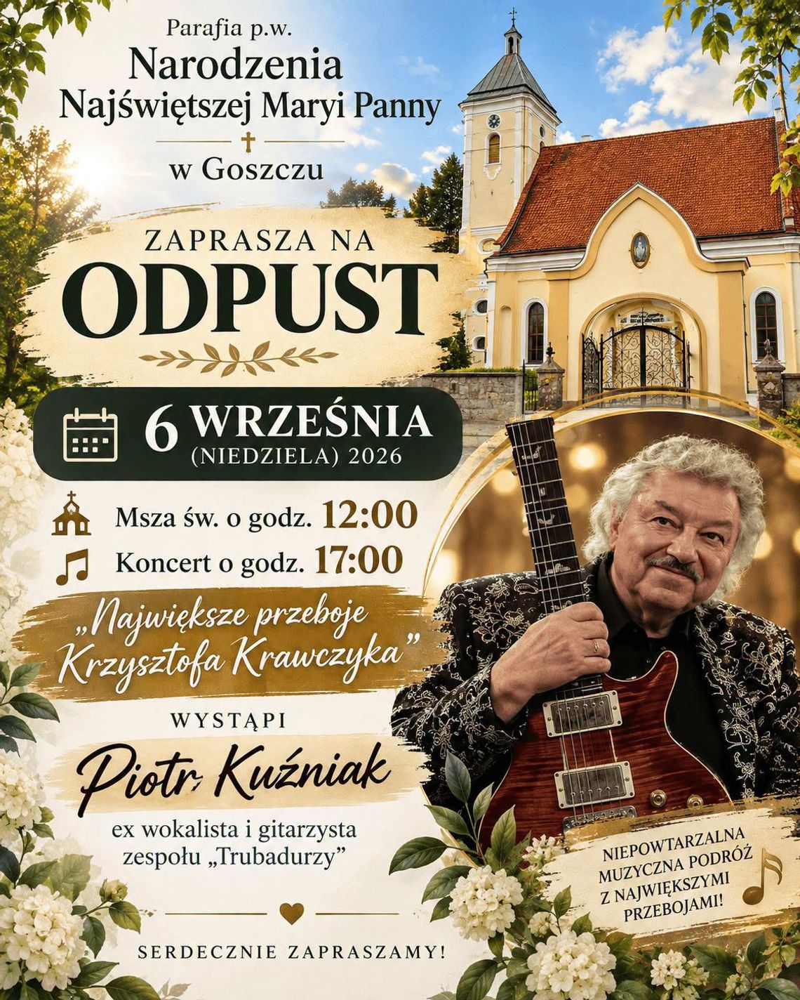 Odpust parafialny w Goszczu. W programie koncert przebojów Krzysztofa Krawczyka