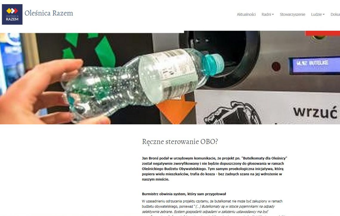 Oleśnica Razem polemizuje z burmistrzem Oleśnicy w sprawie butelkomatów i OBO