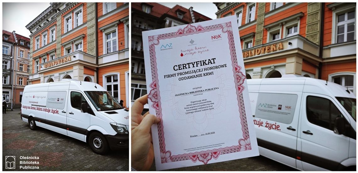 Oleśnicka Biblioteka Publiczna wyróżniona za pobór krwi