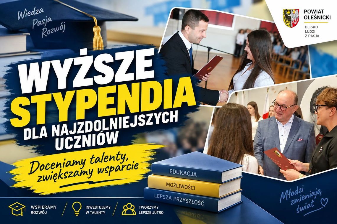 Pieniądze dla najzdolniejszych uczniów idą w górę! Starosta podnosi stypendia w Powiecie Oleśnickim Pieniądze dla najzdolniejszych uczniów idą w górę! Starosta podnosi stypendia w Powiecie Oleśnickim