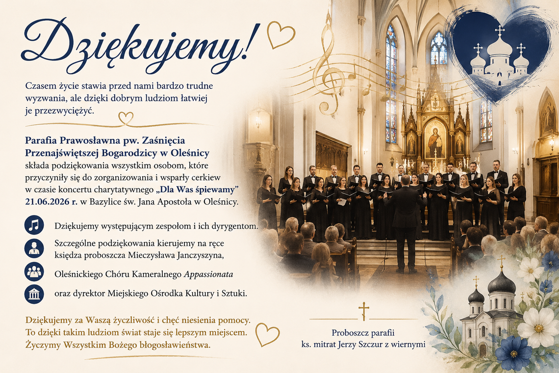 Podziękowania po koncercie charytatywnym w Oleśnicy. „Dla Was śpiewamy” zjednoczyło ludzi dobrej woli