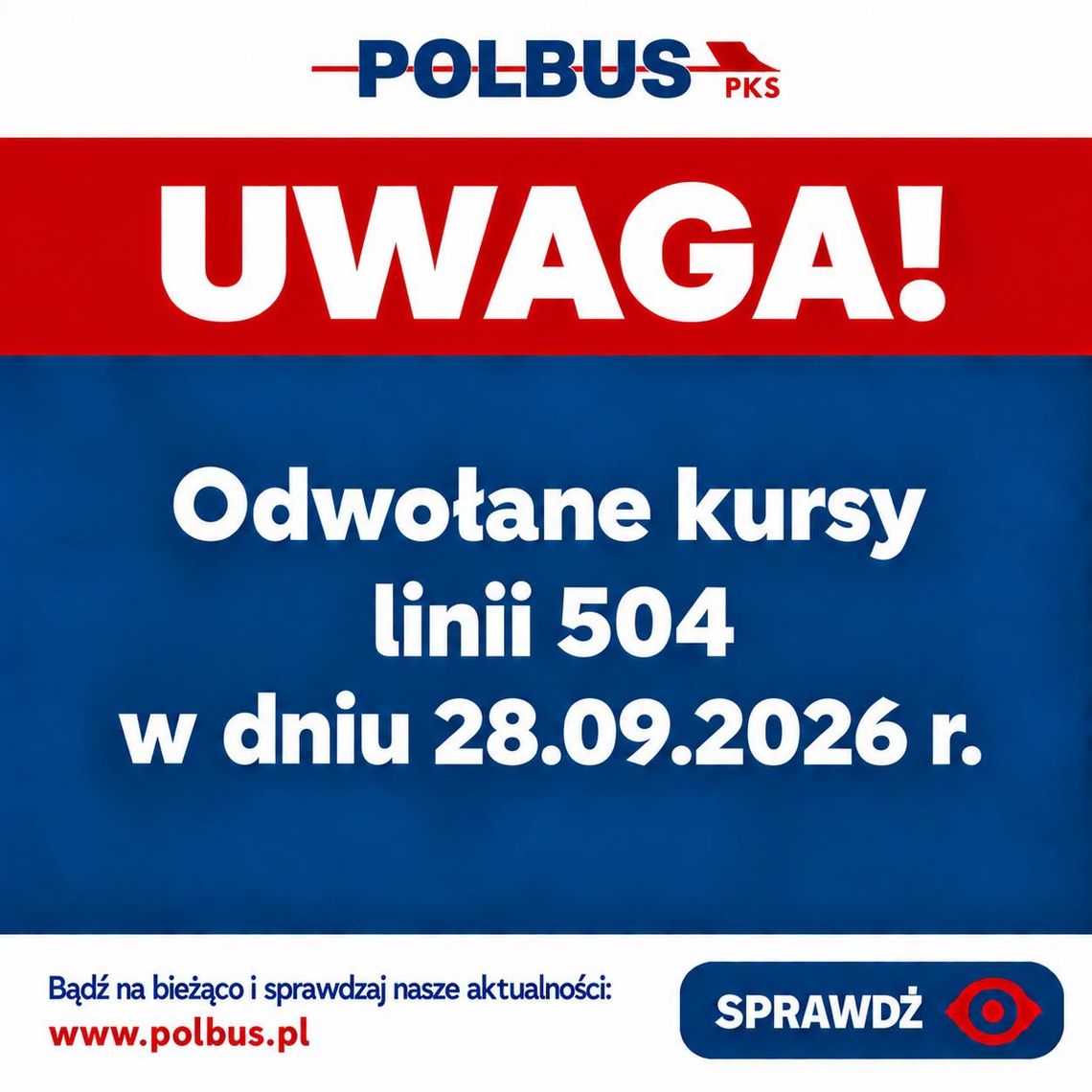 Polbus-PKS odwołuje dwa kursy linii 504. Zmiany już w poniedziałek