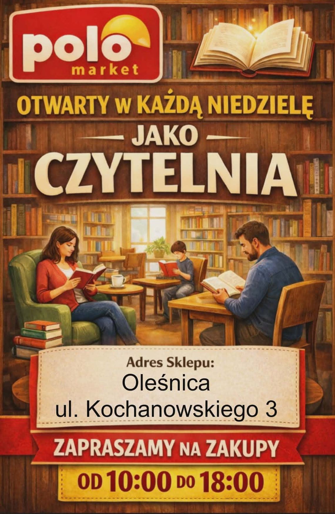 Polo Market w Oleśnicy zamienia się w niedzielną czytelnię – zaprasza na zakupy i po książkę Polo Market w Oleśnicy zamienia się w niedzielną czytelnię – zaprasza na zakupy i po książkę