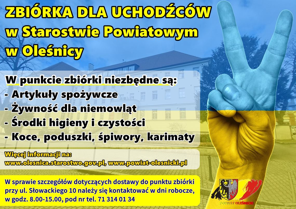 Powiat oleśnicki pomaga uchodźcom. Trwa zbiórka dla Ukrainy