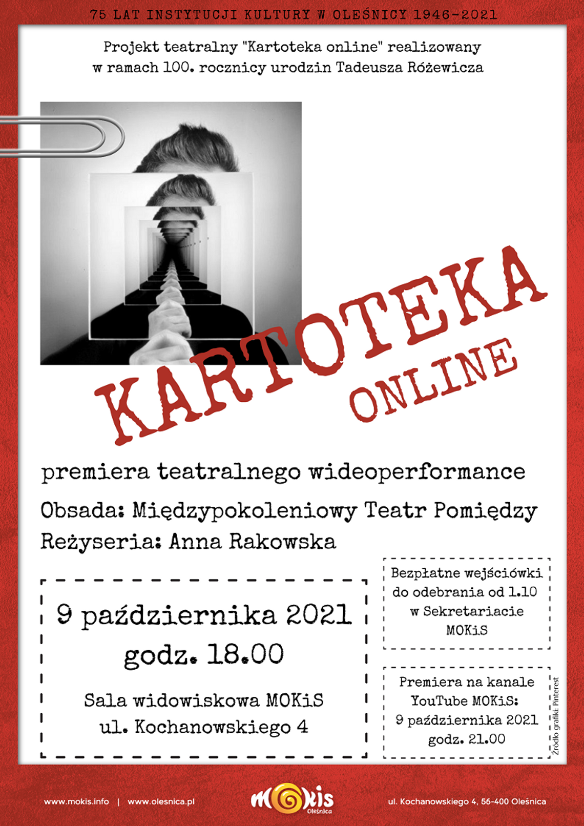 Premiera teatralnego wideoperformance "Kartoteka" online w 100. rocznicę urodzin Tadeusza Różewicza