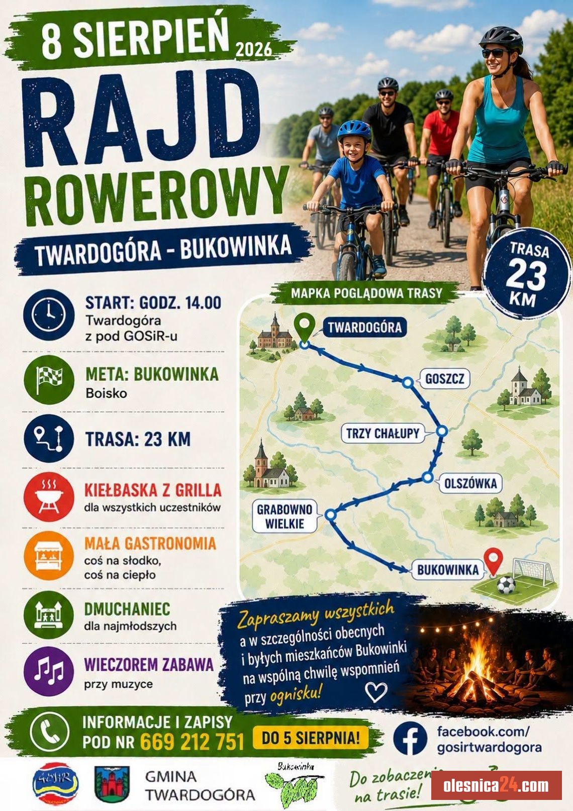 Rowerzyści, ruszamy! 23 km, kiełbaski z grilla i wieczorna zabawa Rowerzyści, ruszamy! 23 km, kiełbaski z grilla i wieczorna zabawa