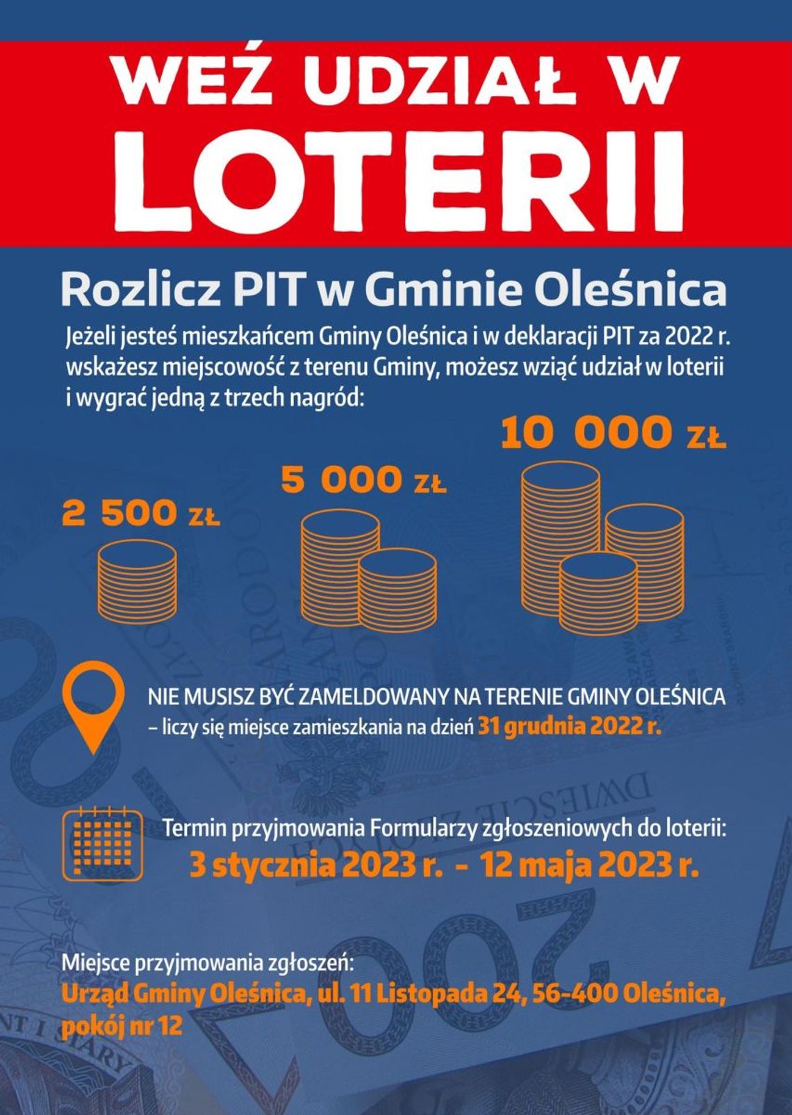 Rusza druga edycja loterii „Rozlicz PIT w Gminie Oleśnica"