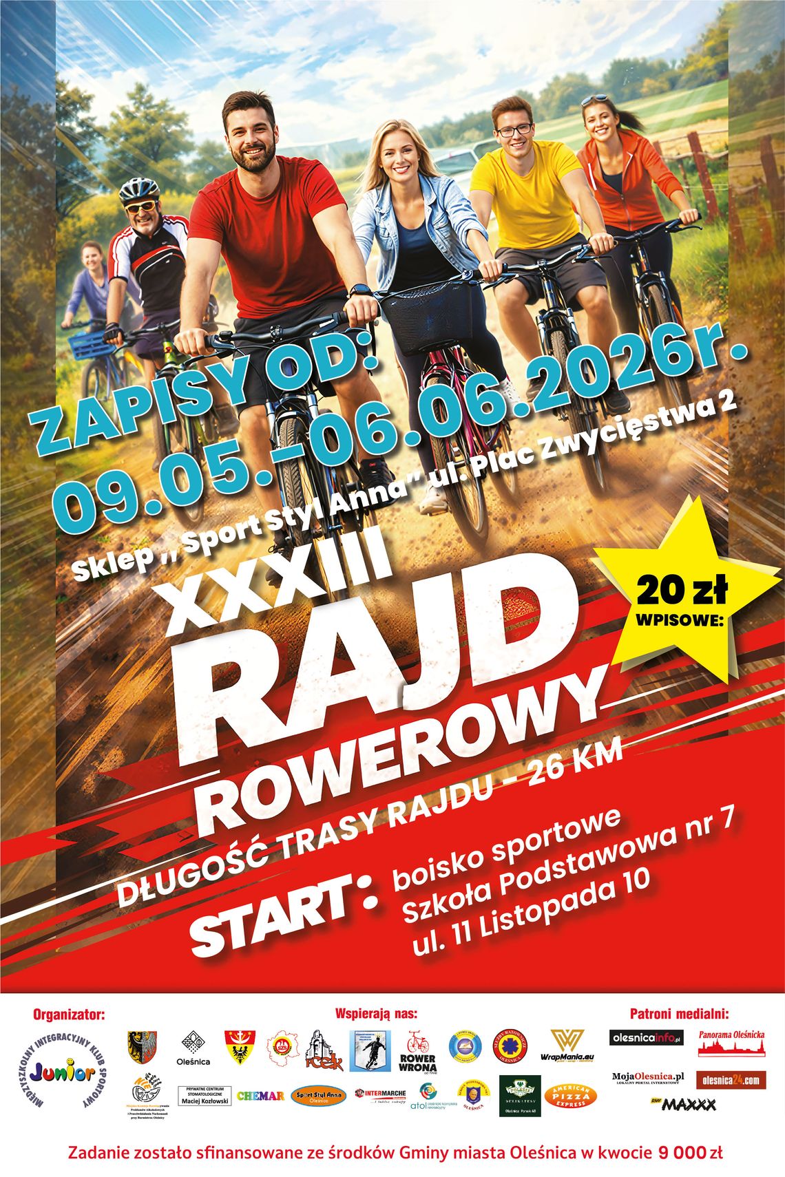Rusza XXXIII Oleśnicki Rajd Rowerowy! 26 km rodzinnej jazdy, losowanie rowerów i masa atrakcji