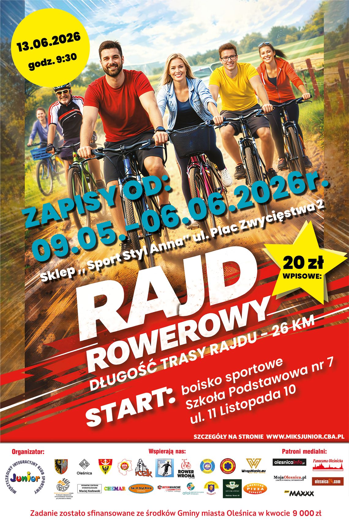 Rusza XXXIII Oleśnicki Rajd Rowerowy! 26 km rodzinnej jazdy, losowanie rowerów i masa atrakcji Rusza XXXIII Oleśnicki Rajd Rowerowy! 26 km rodzinnej jazdy, losowanie rowerów i masa atrakcji