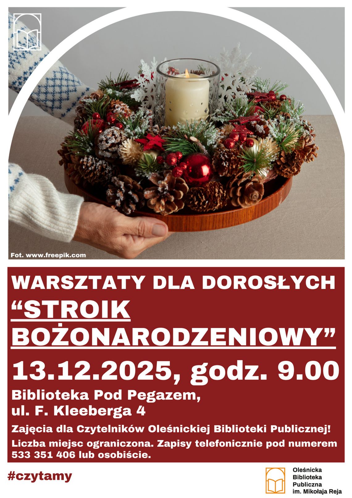 Ruszają zapisy na warsztaty tworzenia stroików świąteczny w Bibliotece Pod Pegazem