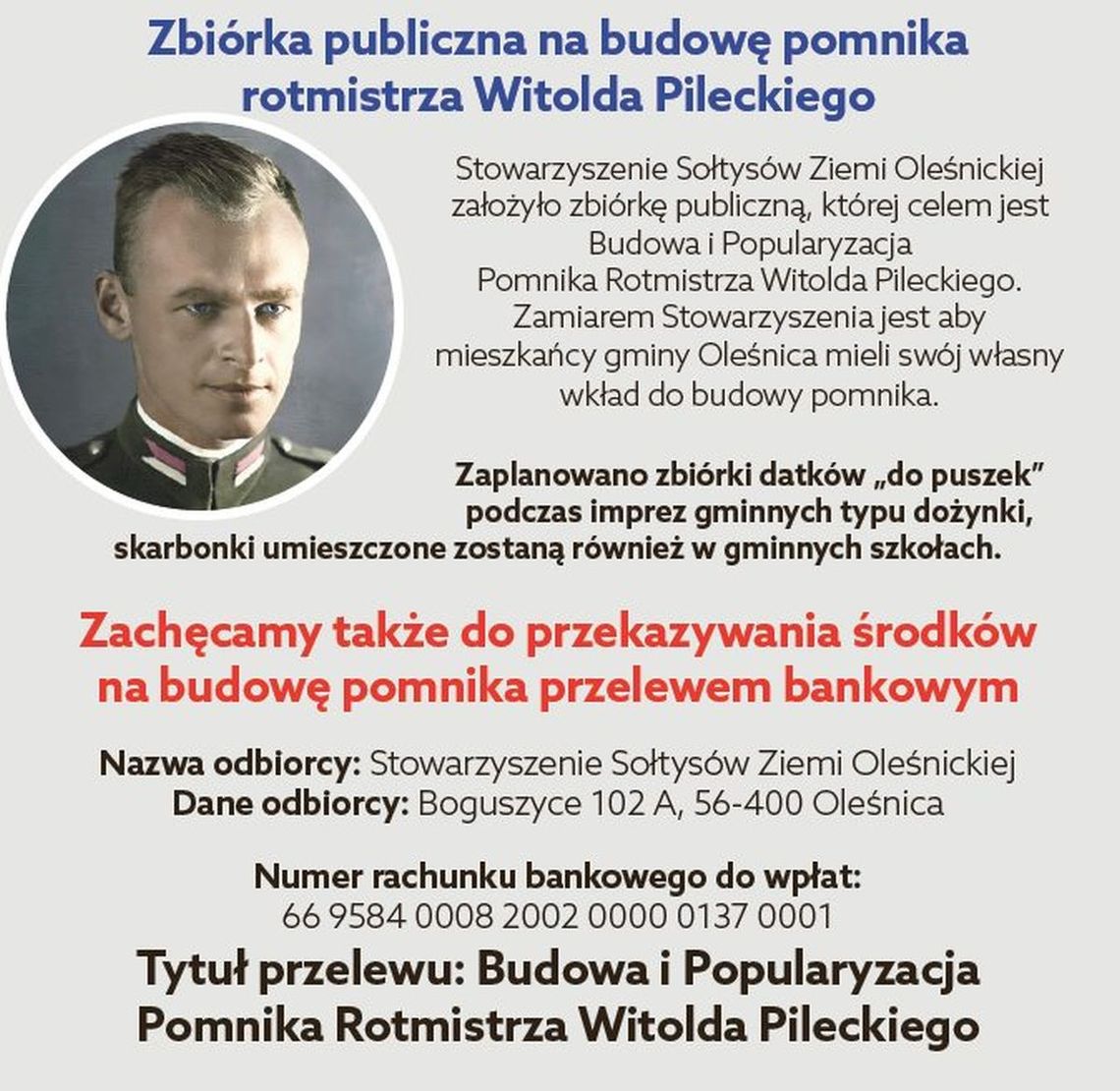 Ruszyła zbiórka na budowę pomnika Witolda Pileckiego