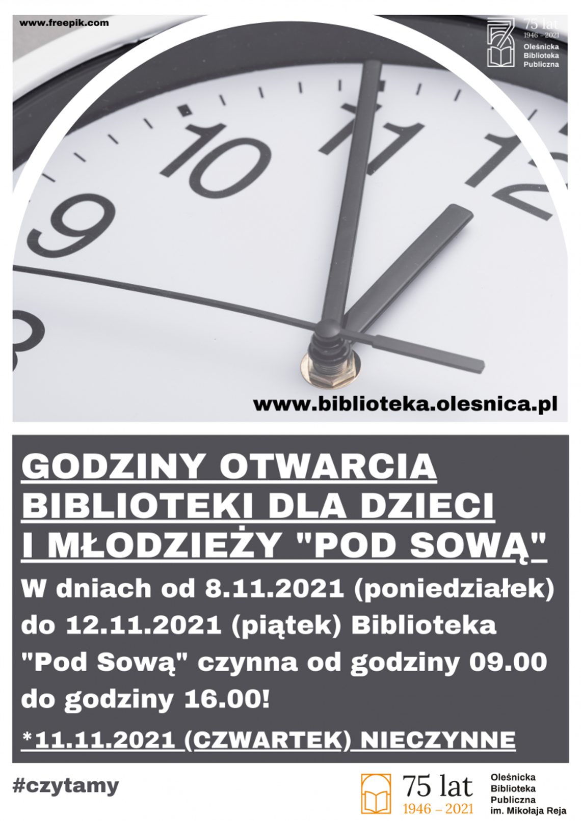 Skrócone godziny pracy w Bibliotece dla Dzieci i Młodzieży "Pod Sową"