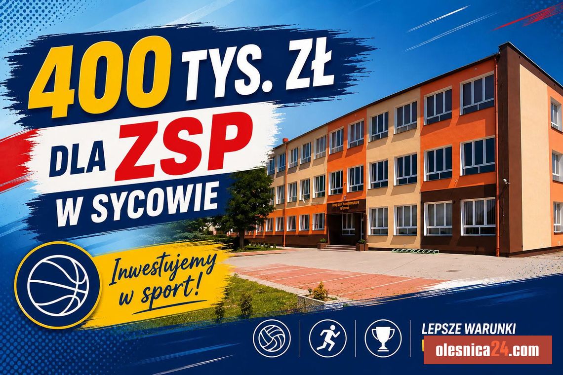 Sukces Powiatu Oleśnickiego! 400 tysięcy złotych na nową salę gimnastyczną w Sycowie Sukces Powiatu Oleśnickiego! 400 tysięcy złotych na nową salę gimnastyczną w Sycowie