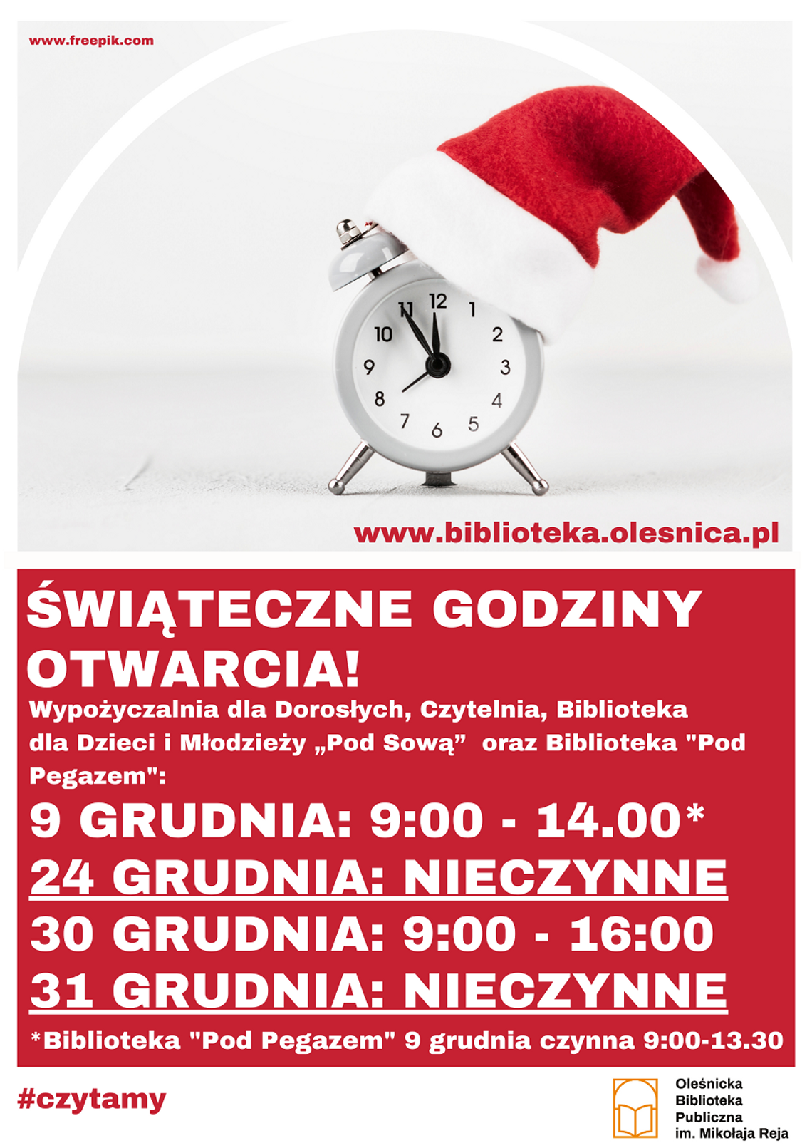 Świąteczne godziny otwarcia bibliotek w Oleśnicy