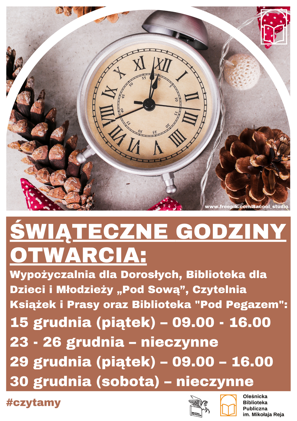 Świąteczne godziny otwarcia oleśnickich bibliotek