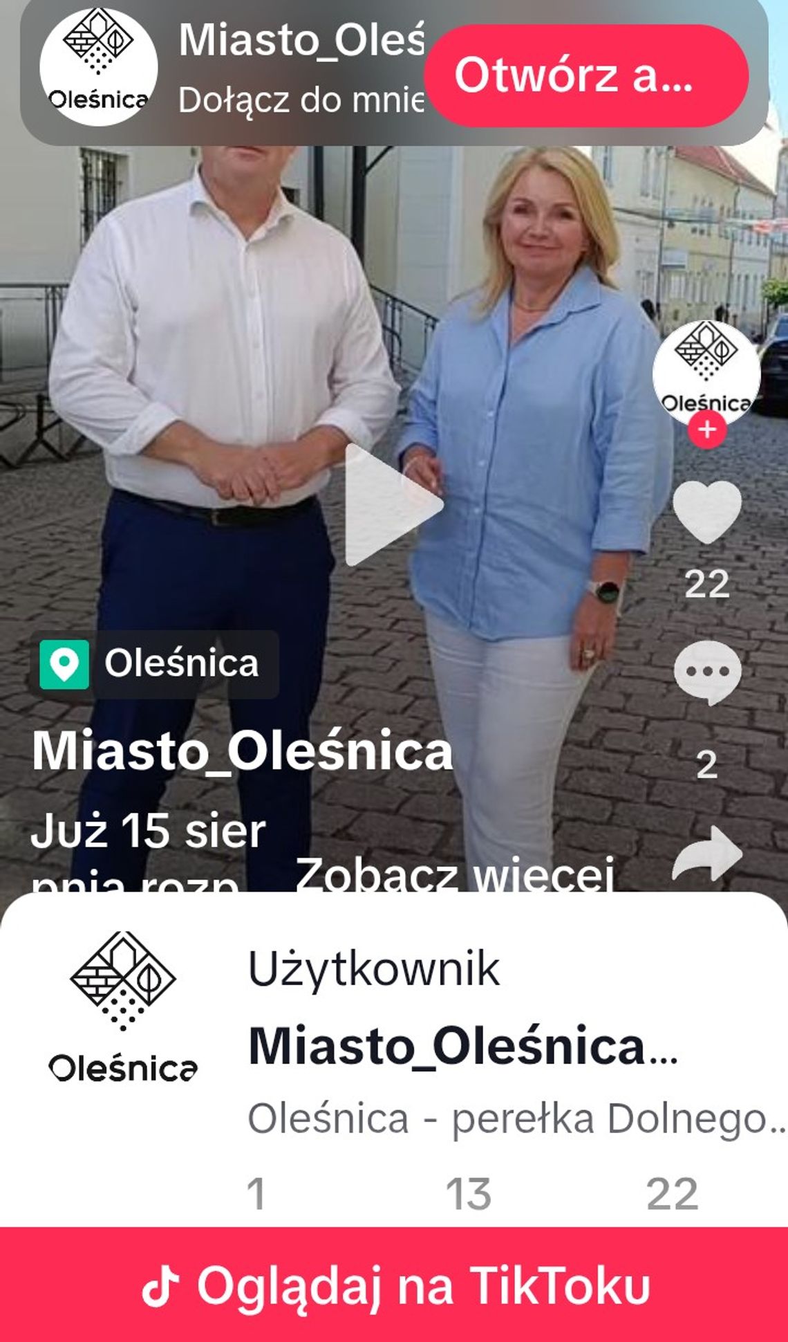 TikTok - miasto Oleśnica też na nim jest