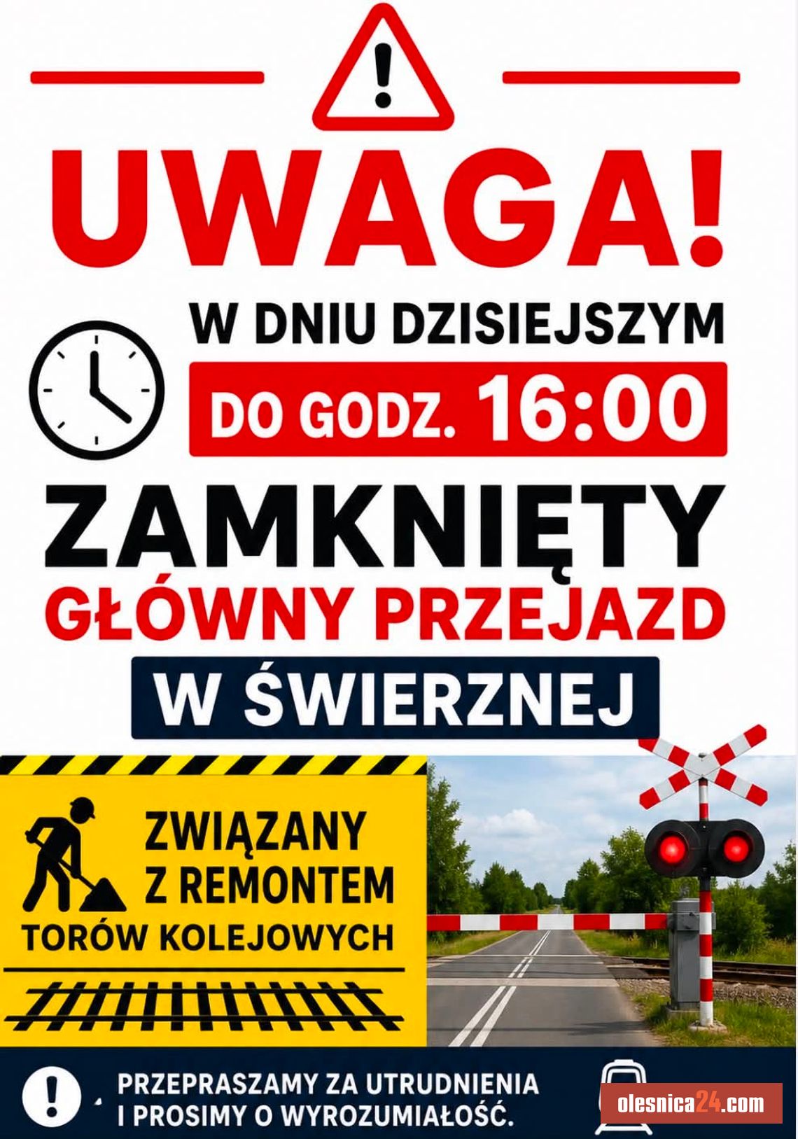 Uwaga kierowcy! Główny przejazd w Świerznej zamknięty