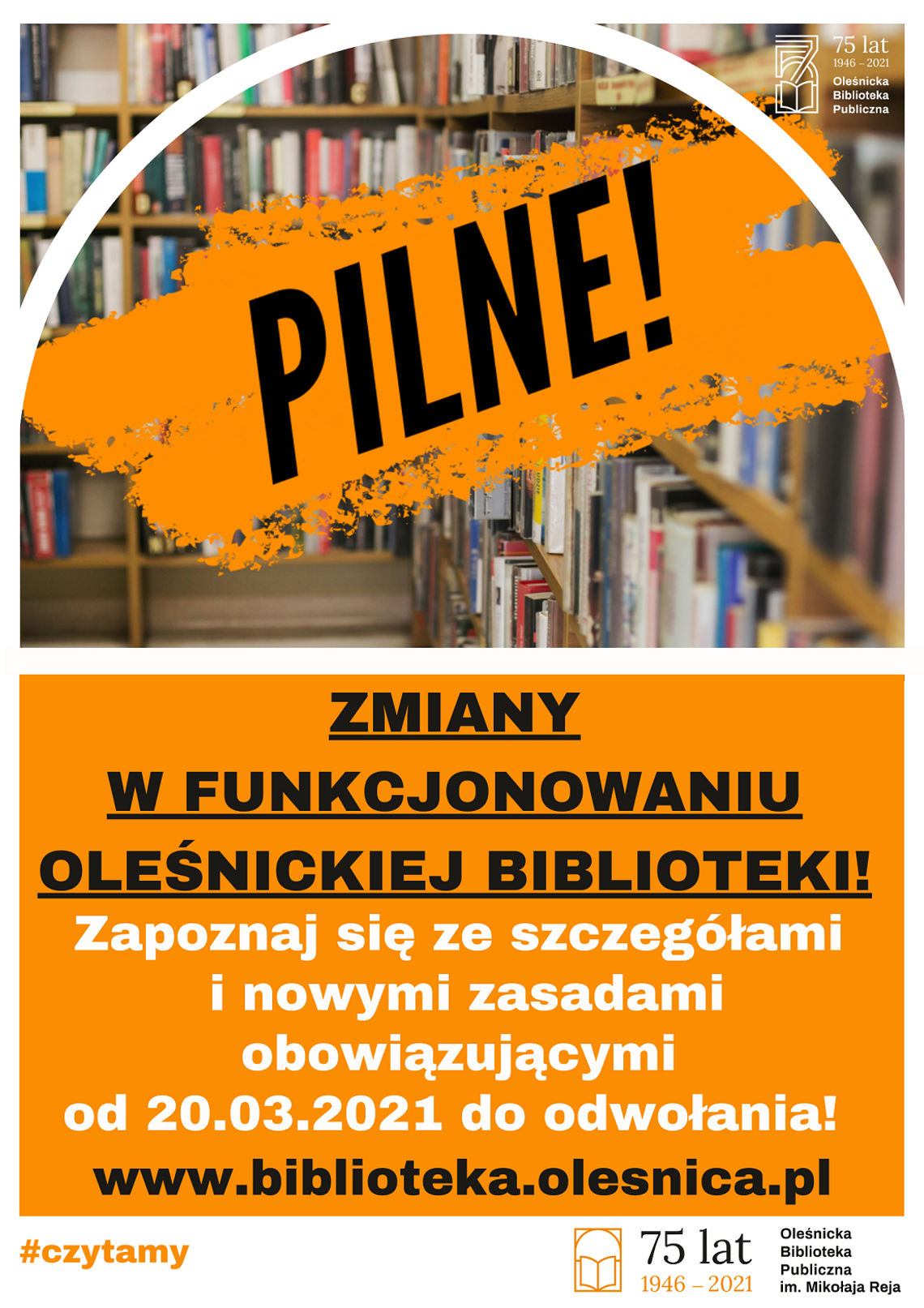 Uwaga! Nowe zasady funkcjonowania biblioteki w Oleśnicy