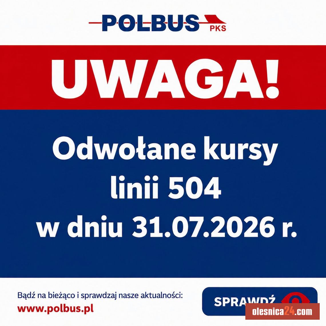 Uwaga pasażerowie! Polbus odwołuje trzy kursy na trasie Wrocław – Oleśnica Uwaga pasażerowie! Polbus odwołuje trzy kursy na trasie Wrocław – Oleśnica