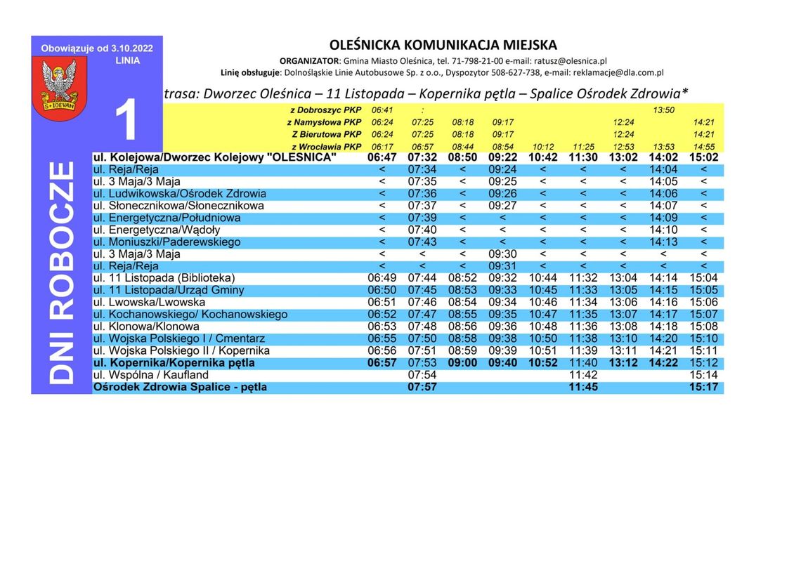 Uwaga! Zmiana rozkładów jazdy oleśnickich linii 1 i 11