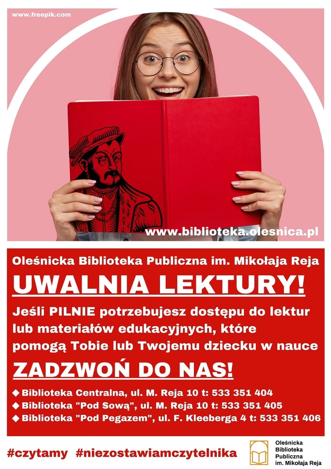 "Uwalaniamy lektury" - informuje biblioteka w Oleśnicy