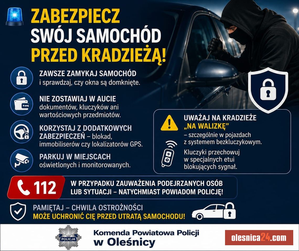 Uważaj na złodziei. Policja apeluje o lepsze zabezpieczanie samochodów Uważaj na złodziei. Policja apeluje o lepsze zabezpieczanie samochodów