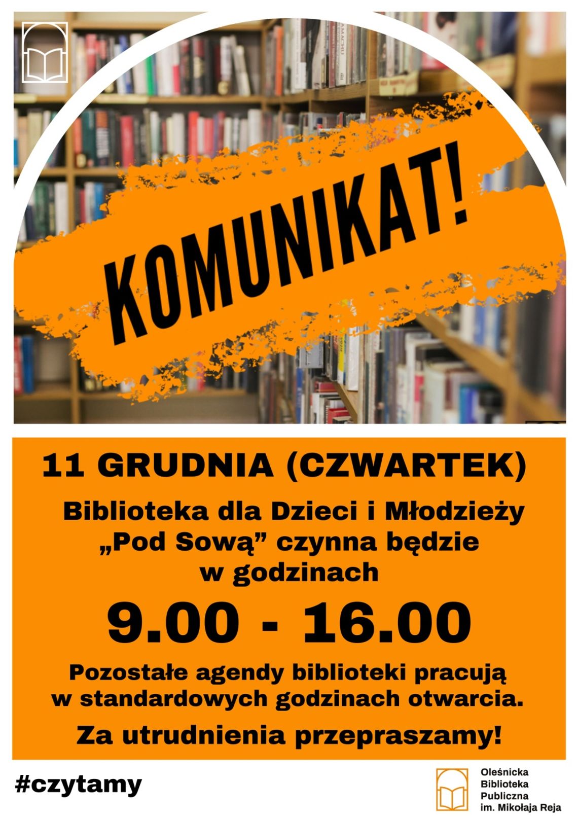 Ważna informacja dla Czytelników Biblioteki "Pod Sową"! Ważna informacja dla Czytelników Biblioteki "Pod Sową"!