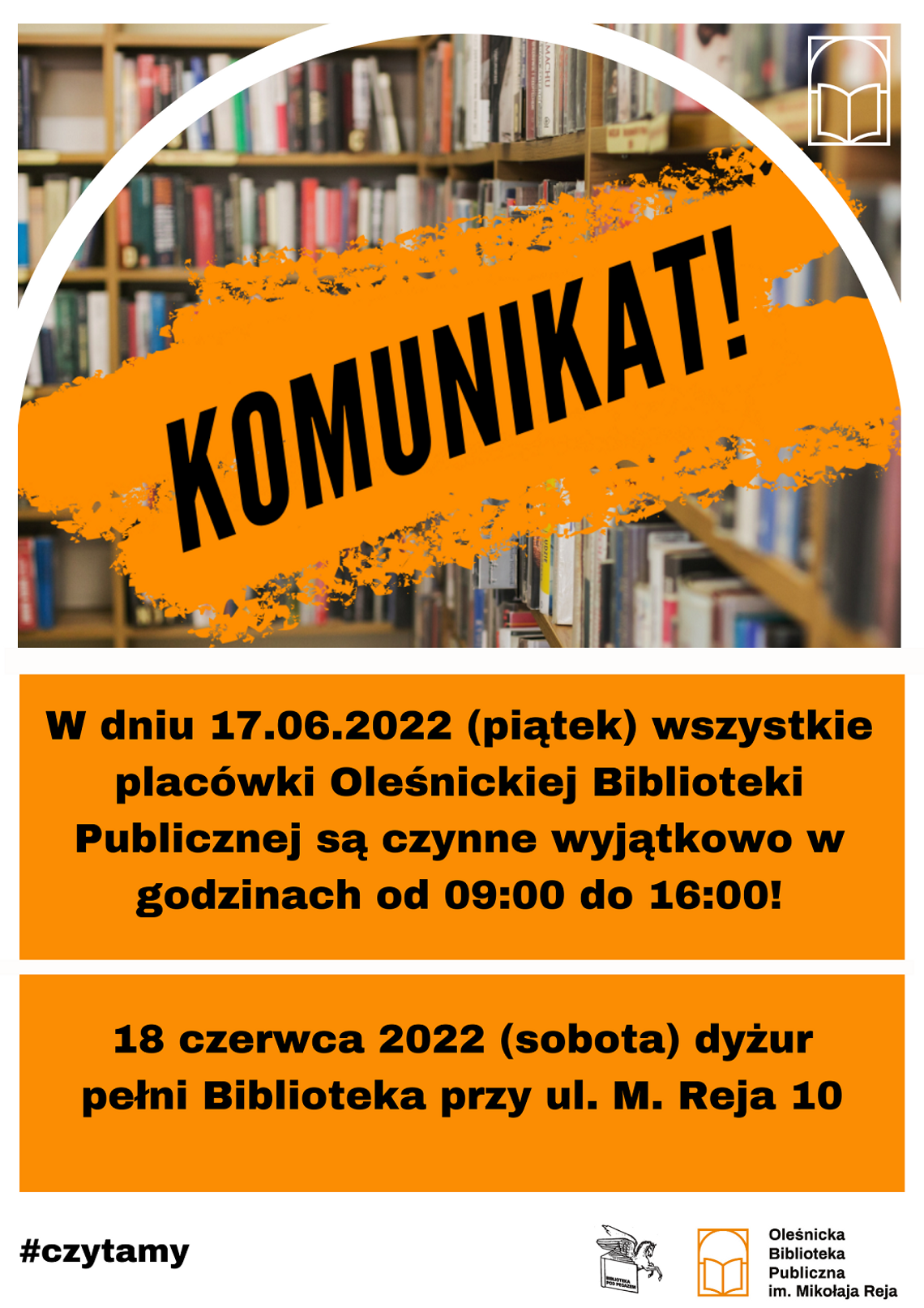 Ważna informacja dla czytelników biblioteki w Oleśnicy