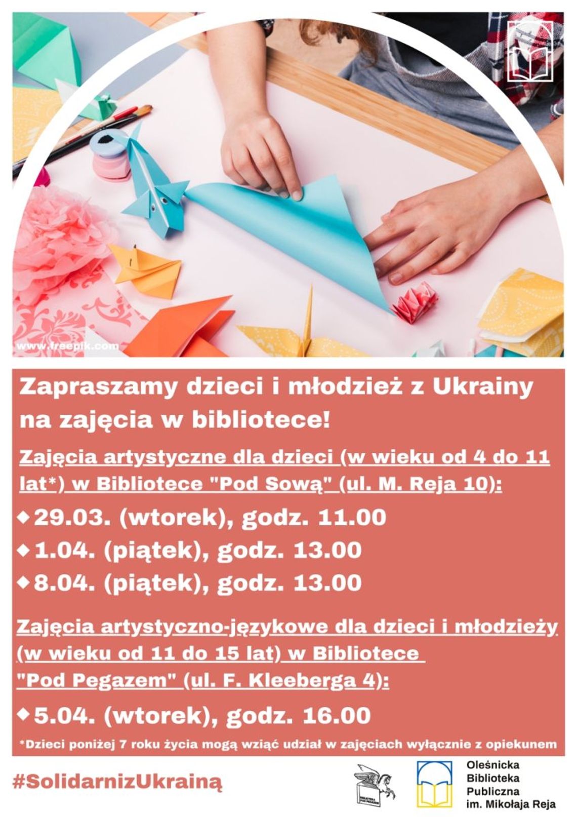  Zajęcia dla dzieci i młodzieży z Ukrainy w bibliotece - Заняття для дітей та підлітків з України у бібліотеці!