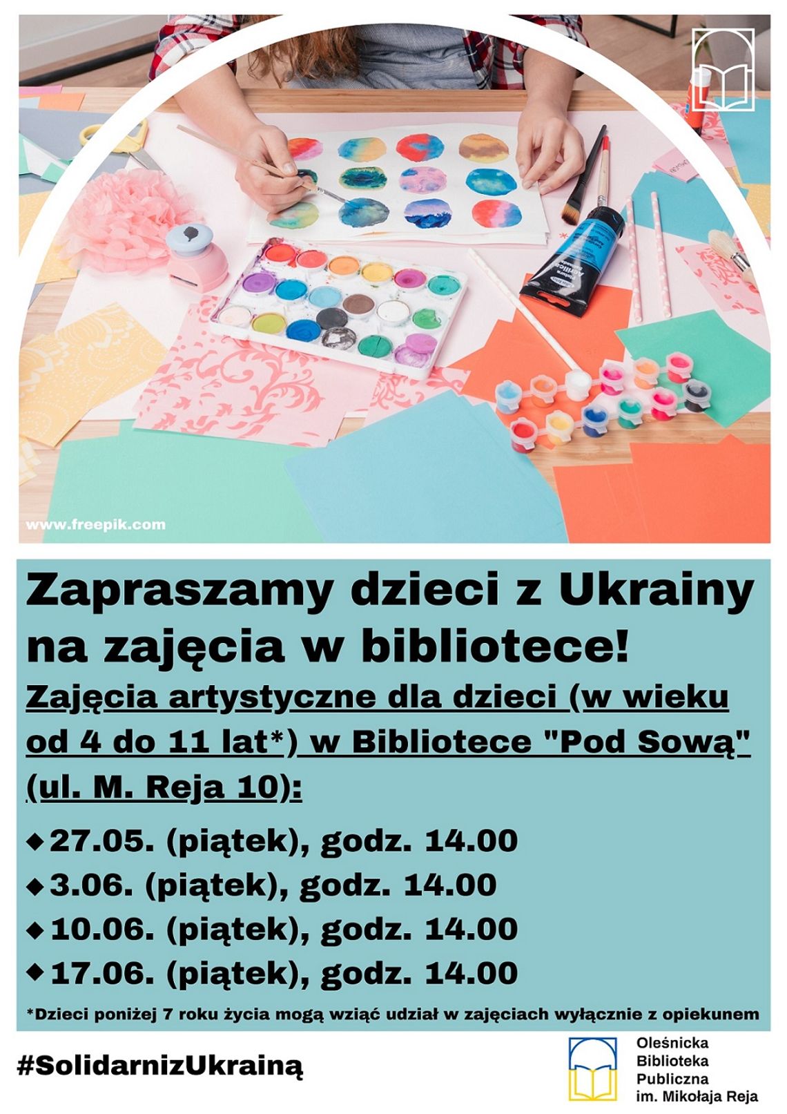 Заходи для українських дітей у бібліотеці! Zajęcia dla dzieci z Ukrainy w bibliotece
