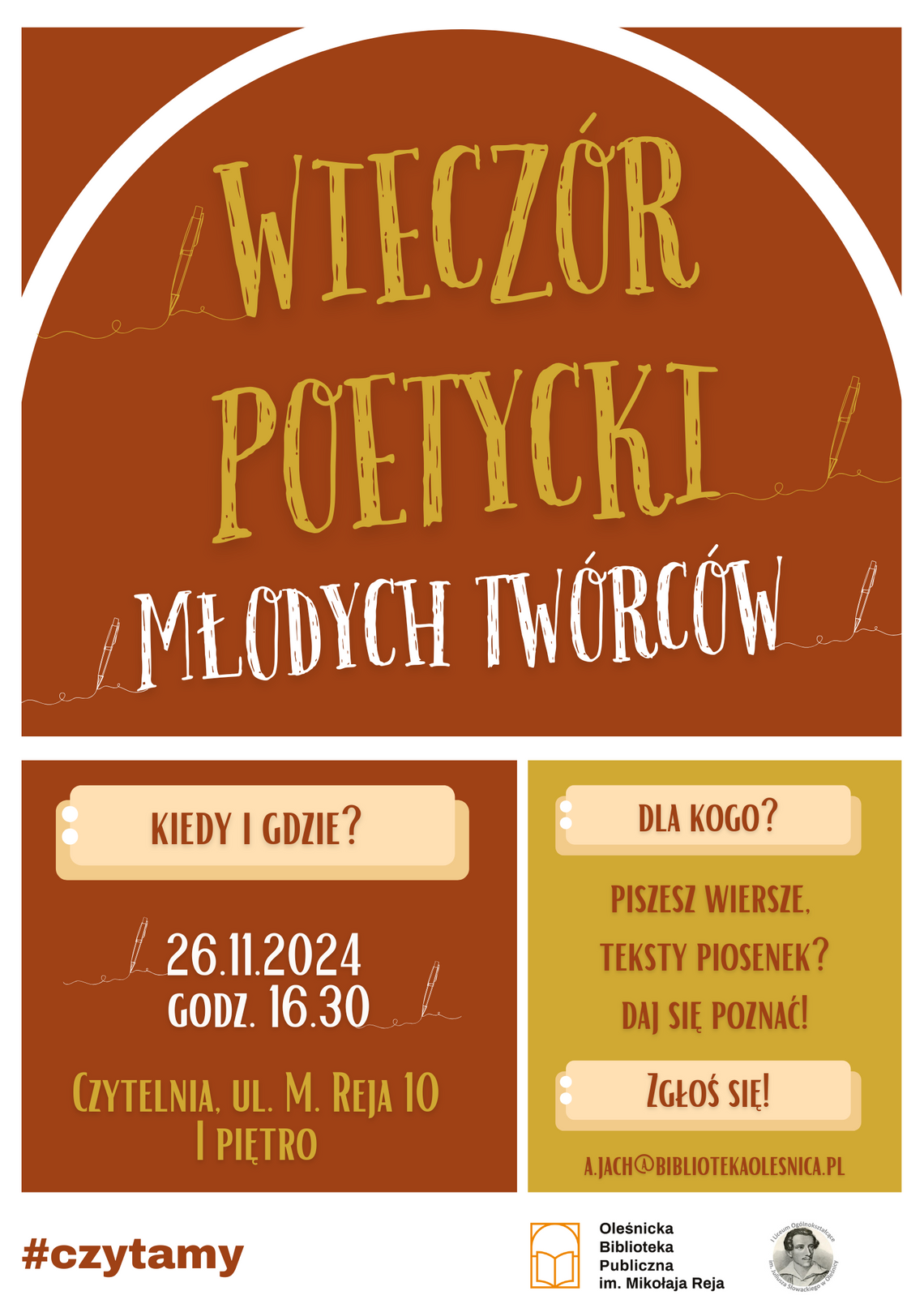 Zaproszenie na Wieczór Poetycki Młodych Twórców