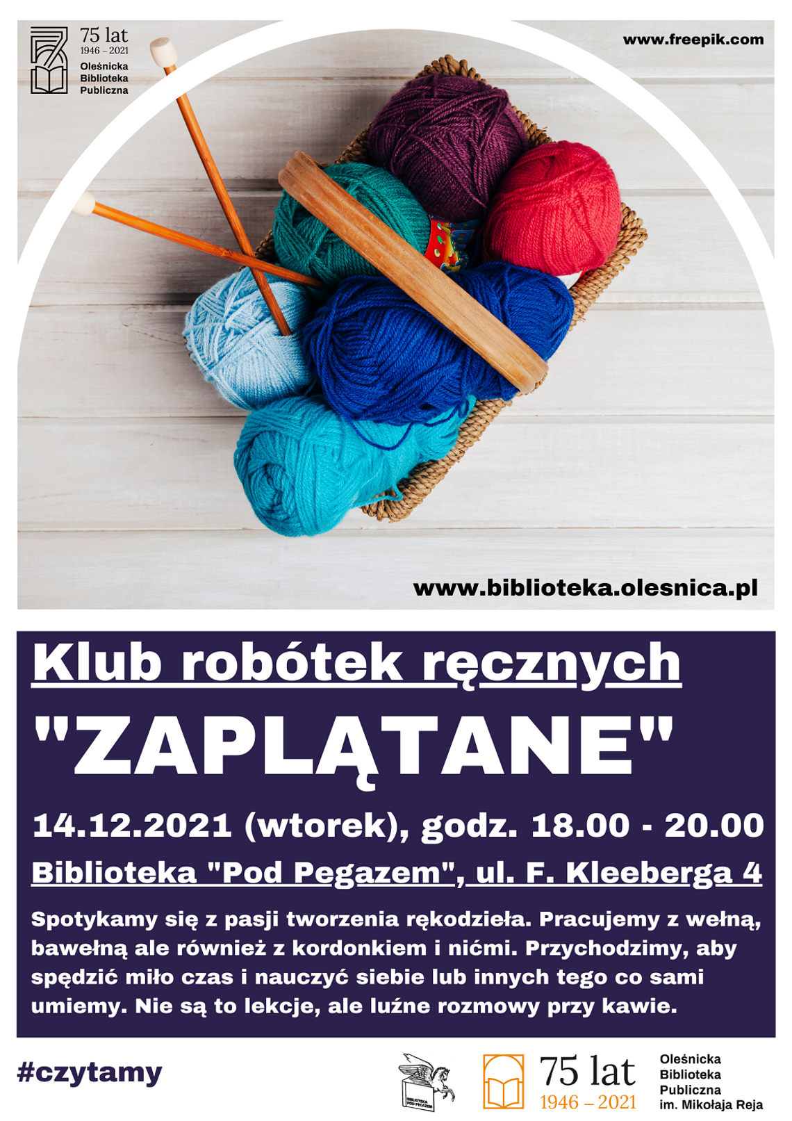 Zaproszenie na spotkanie Klubu Robótek Ręcznych "Zaplątane"
