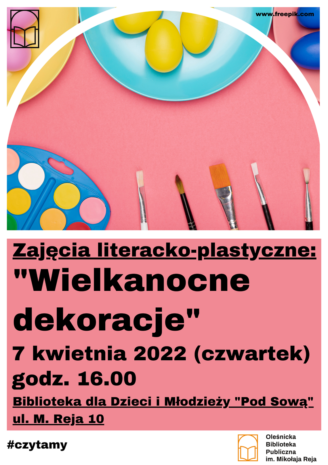 Zaproszenie na wielkanocne zajęcia literacko-plastyczne "Pod Sową" w Oleśnicy