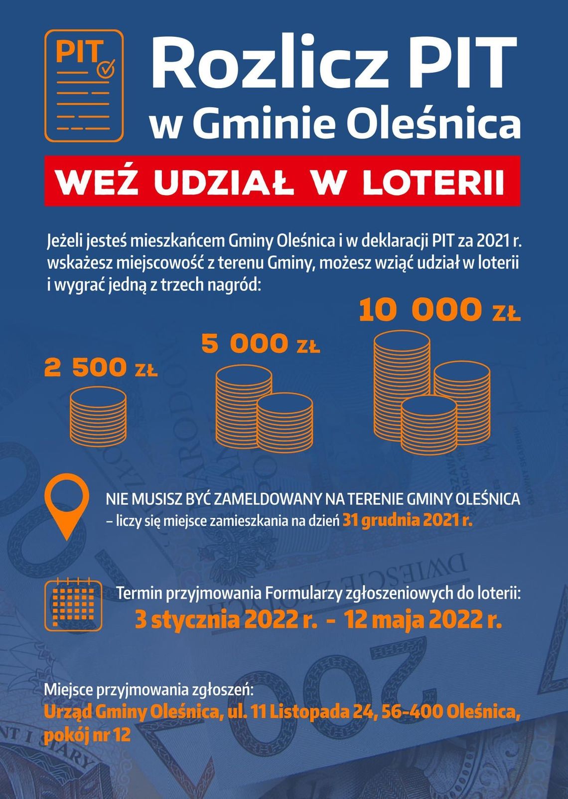 Złóż PIT i weź udział w loterii w gminie Oleśnica