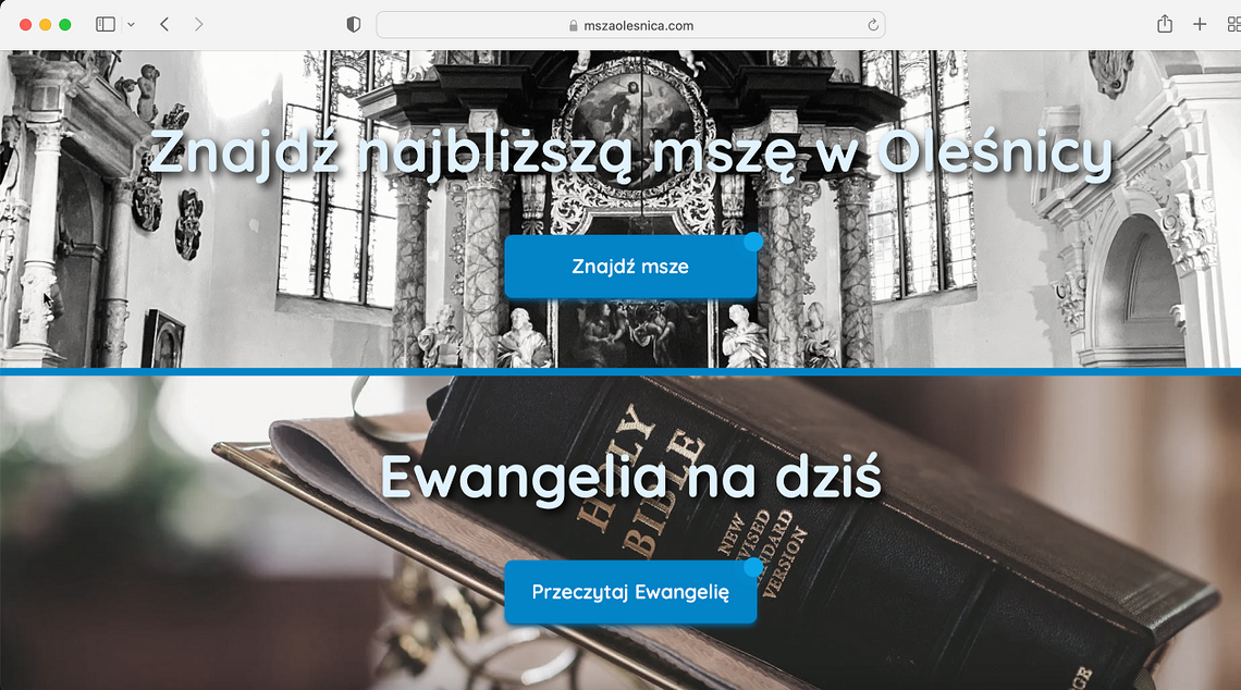 Znajdź najbliższą mszę w Oleśnicy. Wystarczą dwa kliknięcia